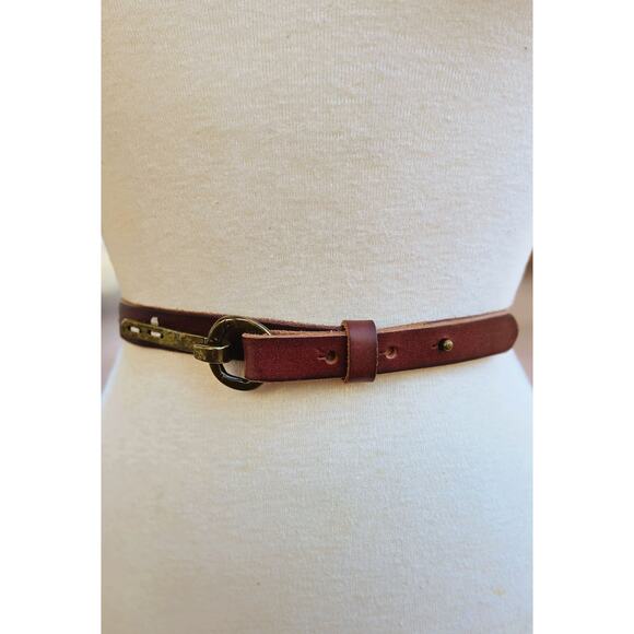 Linea Pelle Brown Leather Skinny Belt Antique Gold Hook Ring Buckle XL main image 6